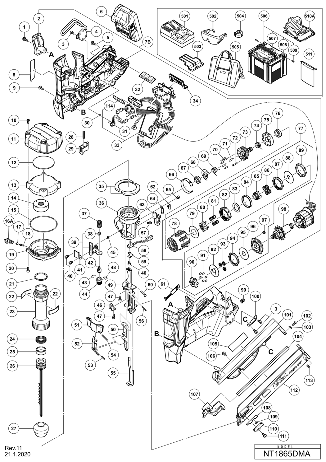Hitachi / Hikoki NT1865DMA Cordless Nailer Spare Parts