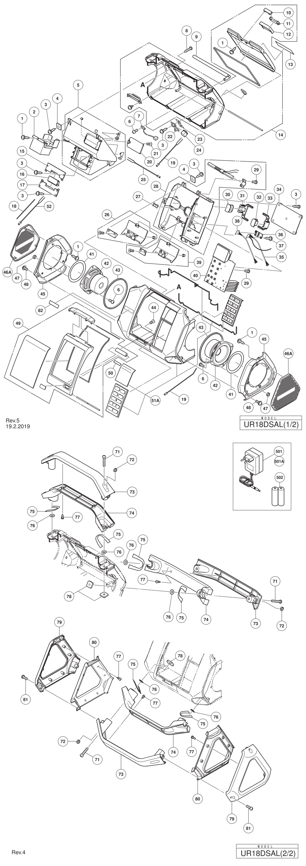 Hitachi / Hikoki UR18DSAL Cordless Radio Spare Parts