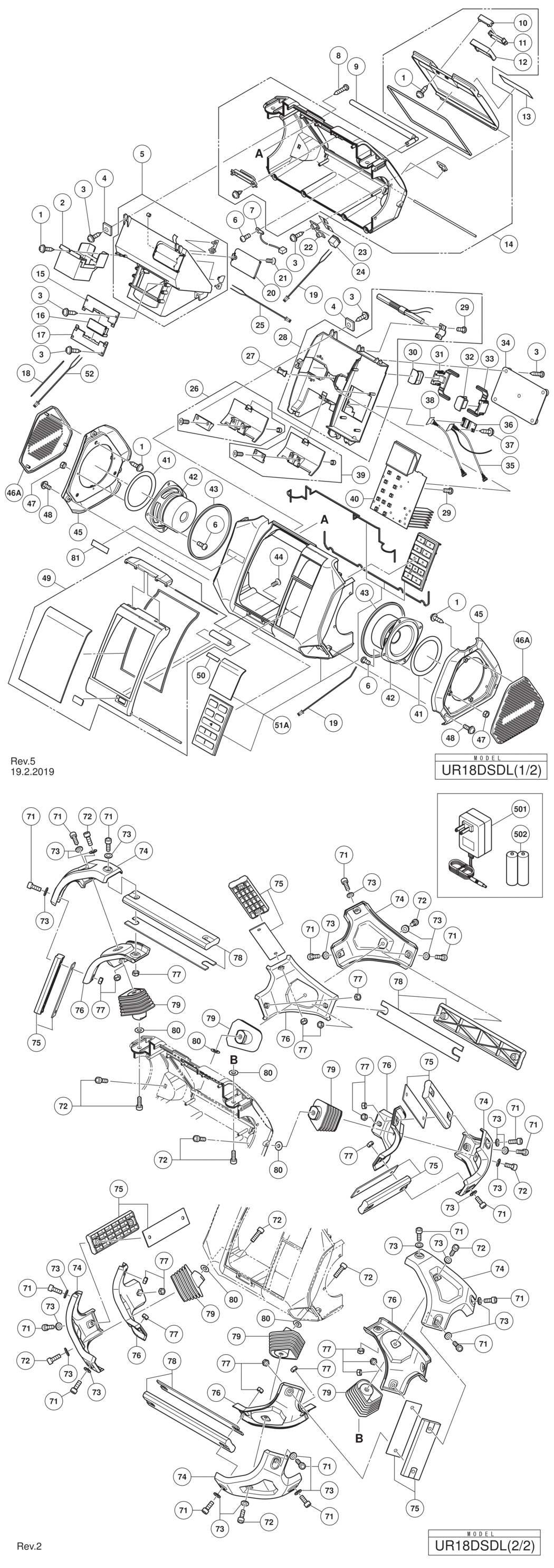 Hitachi / Hikoki UR18DSDL Cordless Radio Spare Parts