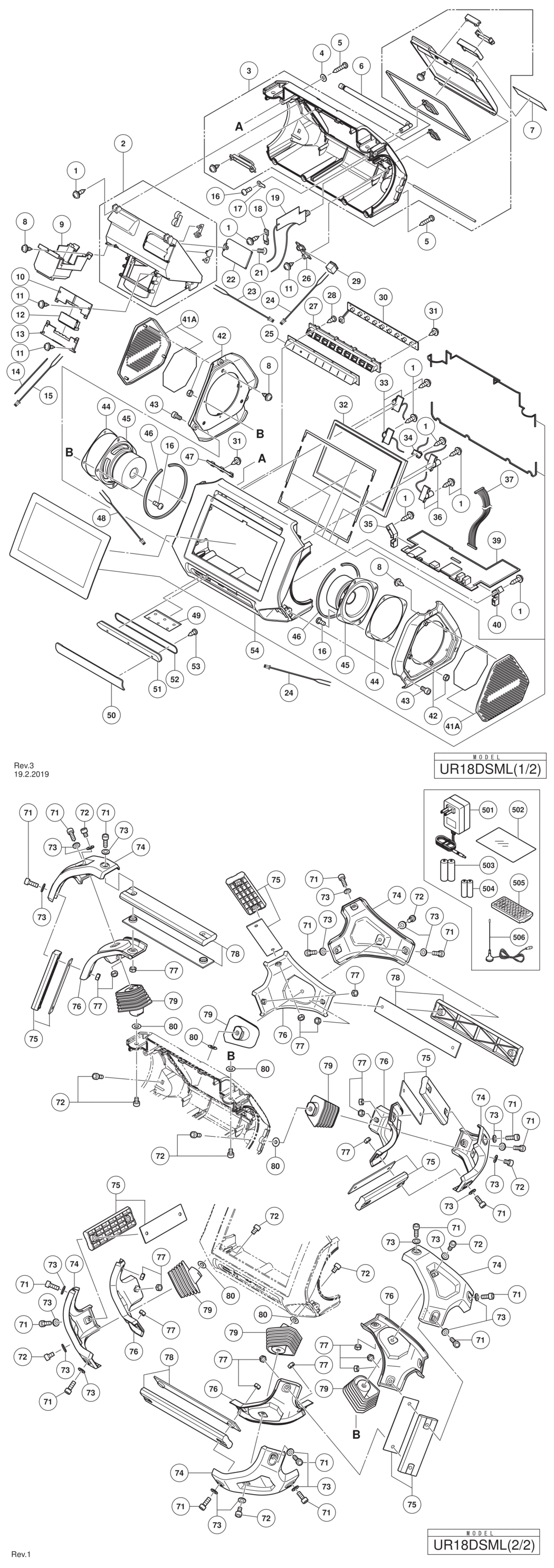 Hitachi / Hikoki UR18DSML Cordless Radio Spare Parts