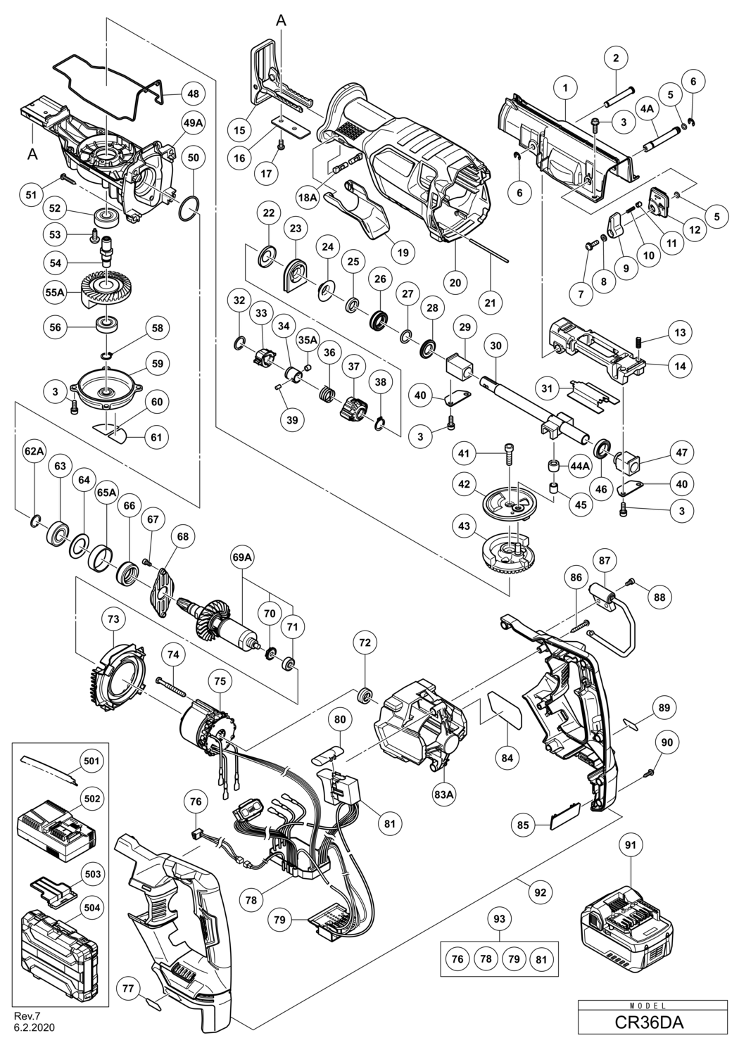 Hitachi / Hikoki CR36DA Cordless Reciprocating Saw Spare Parts