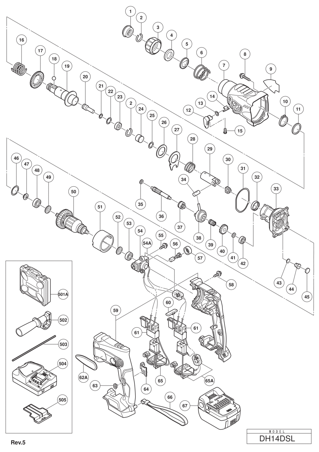 Hitachi / Hikoki DH14DSL Cordless Rotary Hammer Spare Parts