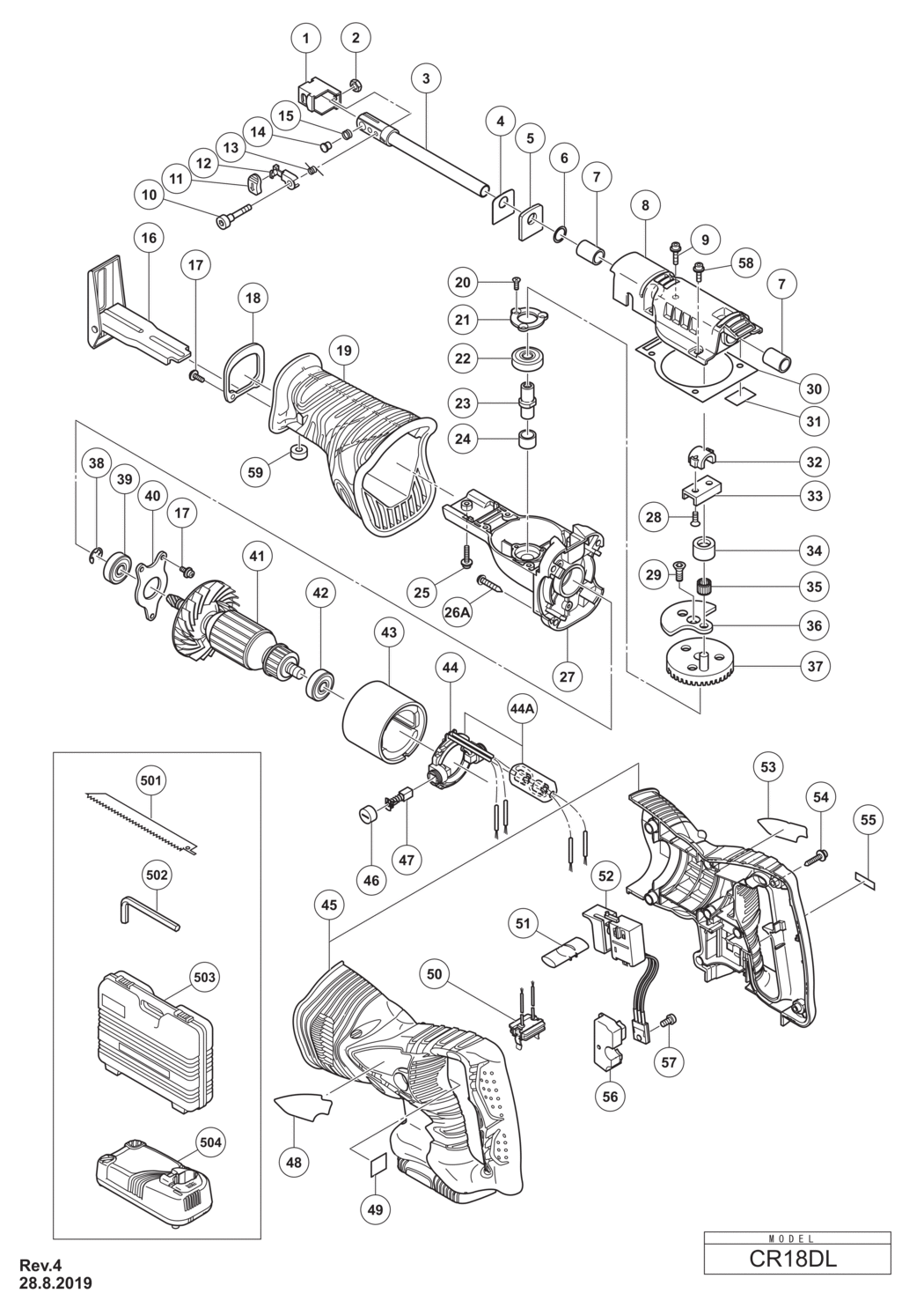 Hitachi / Hikoki CR18DL Cordless Saber Saw Spare Parts