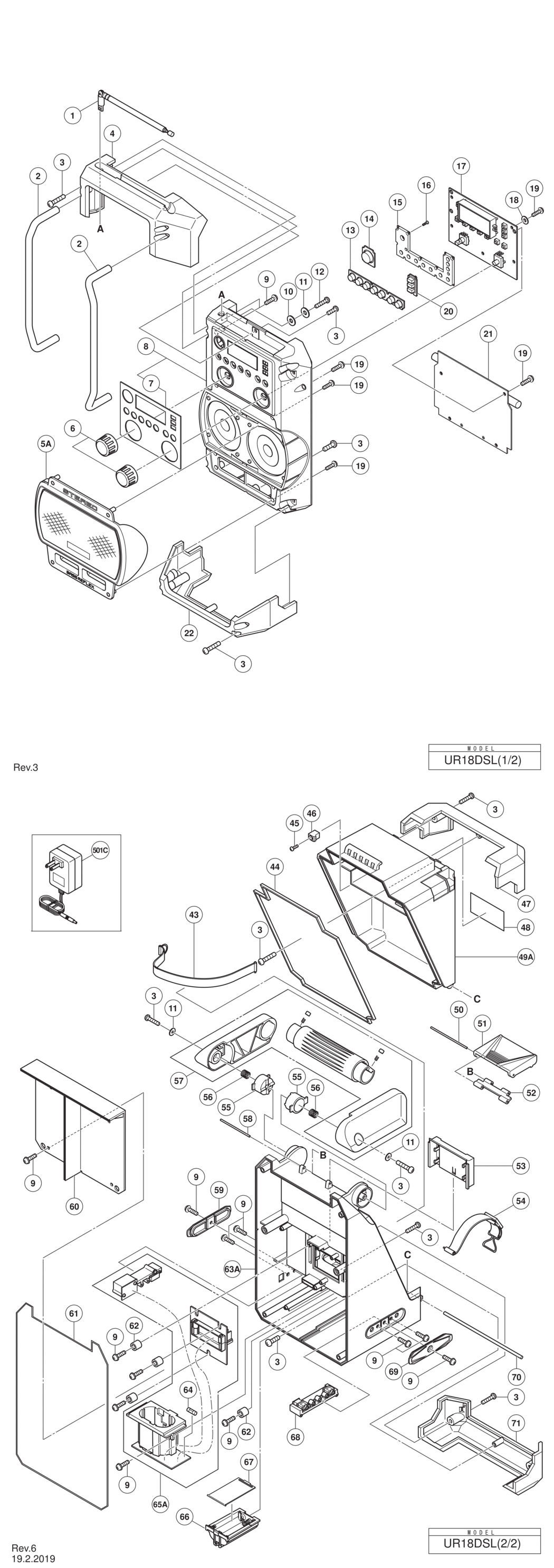 Hitachi / Hikoki UR18DSL Cordless Radio Spare Parts