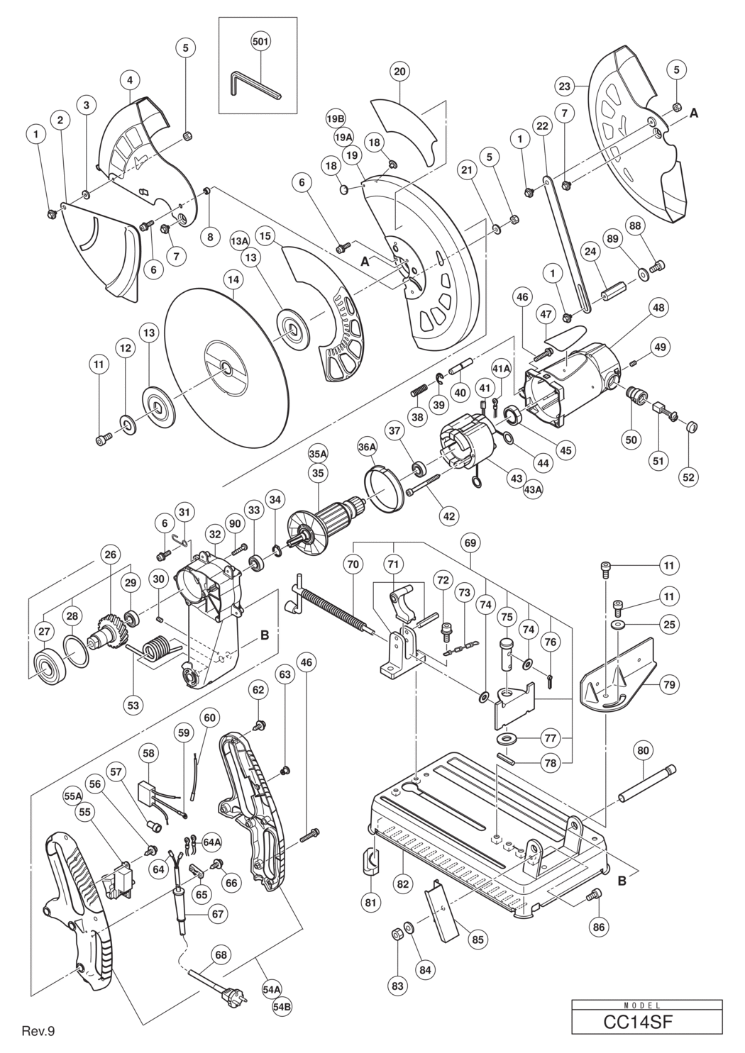 Hitachi / Hikoki CC14SF Cut-off Machine Spare Parts