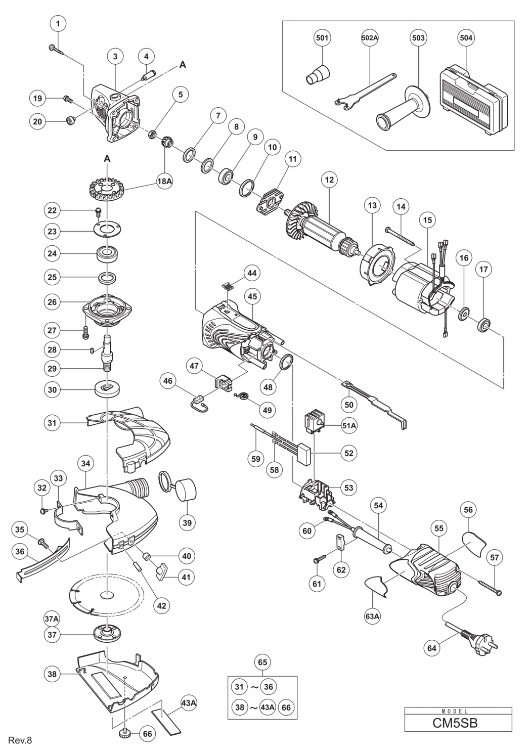 Hitachi / Hikoki CM5SB Cutter Spare Parts