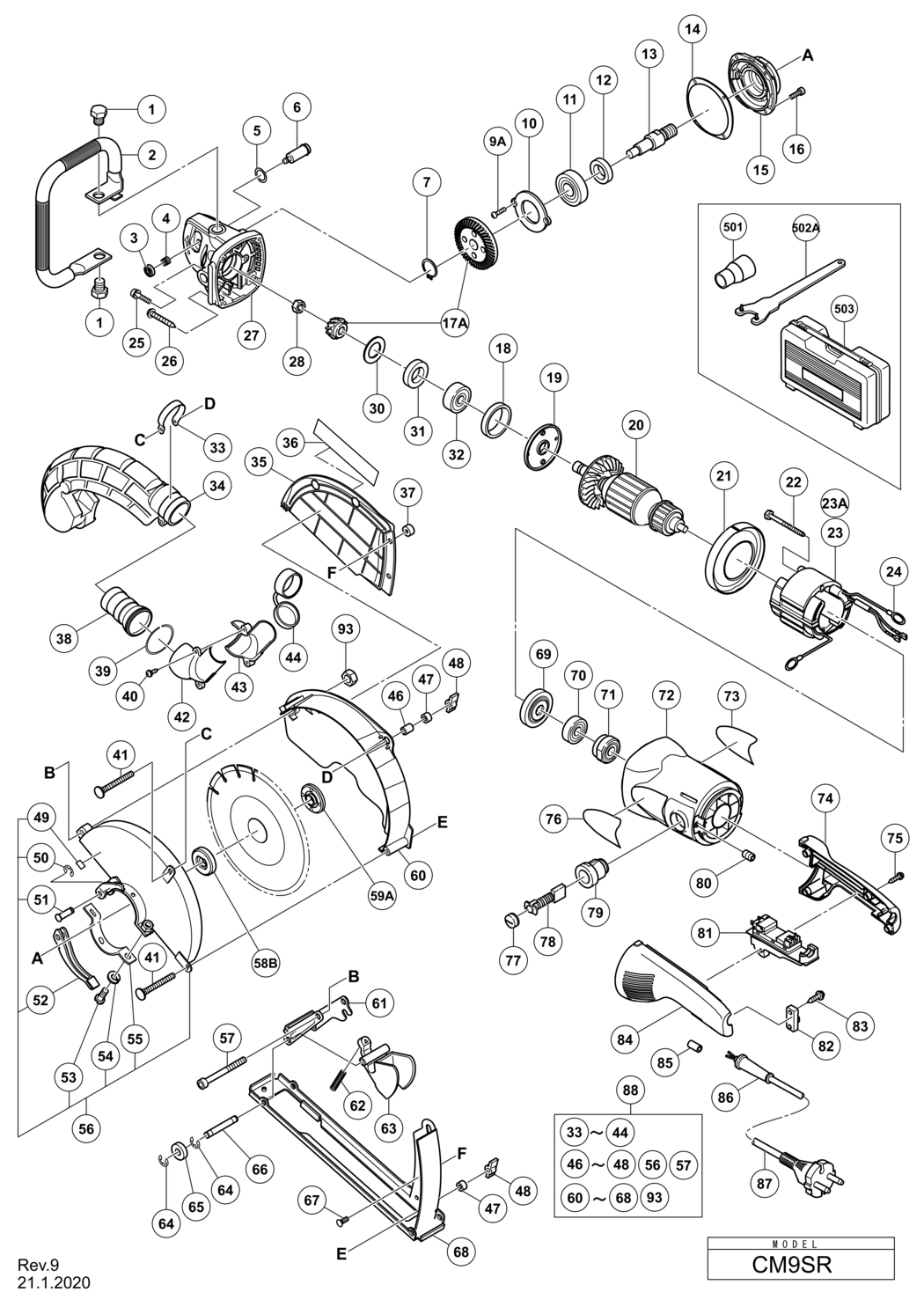 Hitachi / Hikoki CM9SR Cutter Spare Parts