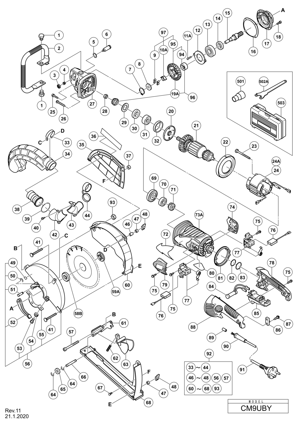 Hitachi / Hikoki CM9UBY Cutter Spare Parts