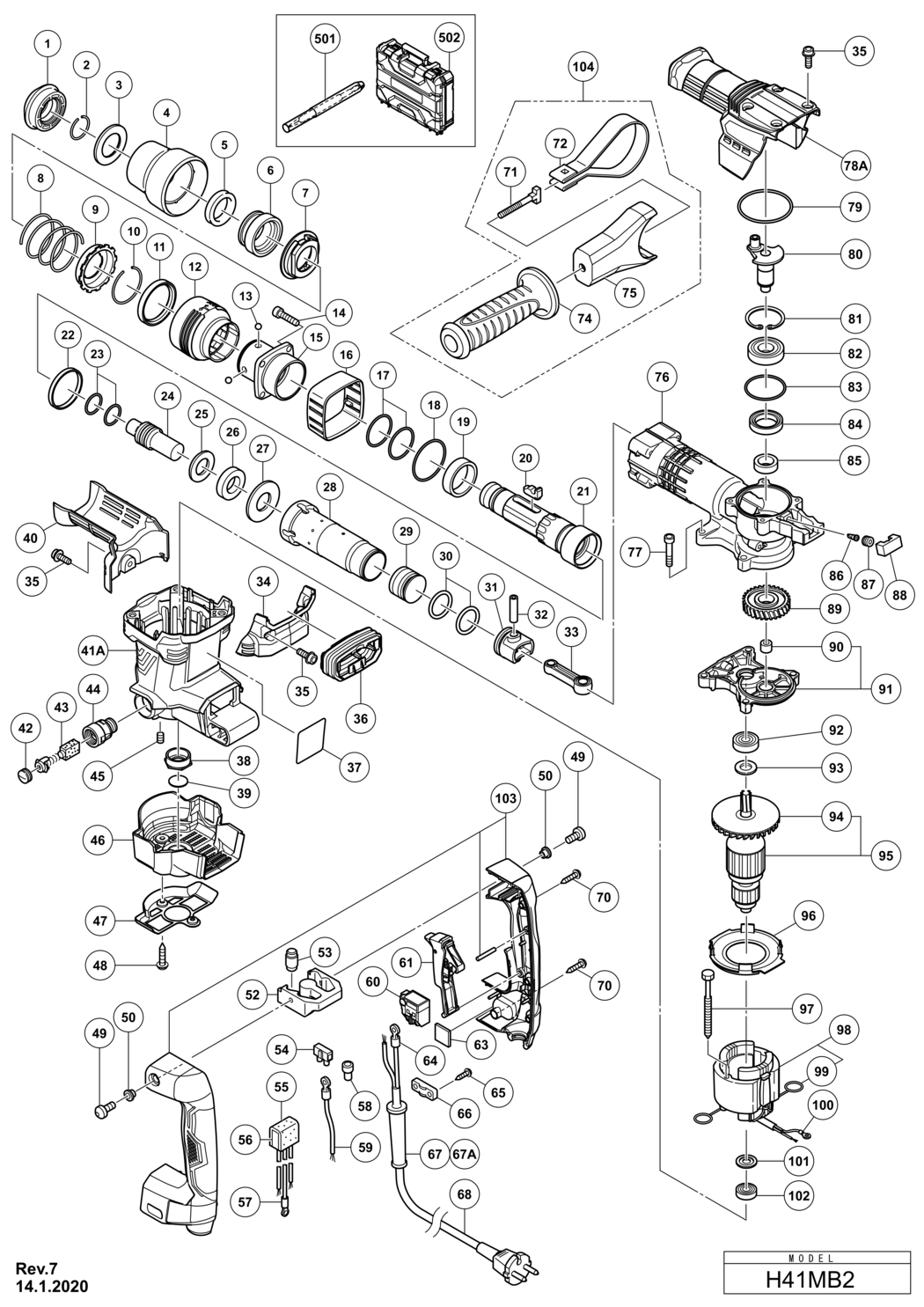 Hitachi / Hikoki H41MB2 Demolition Hammer Spare Parts