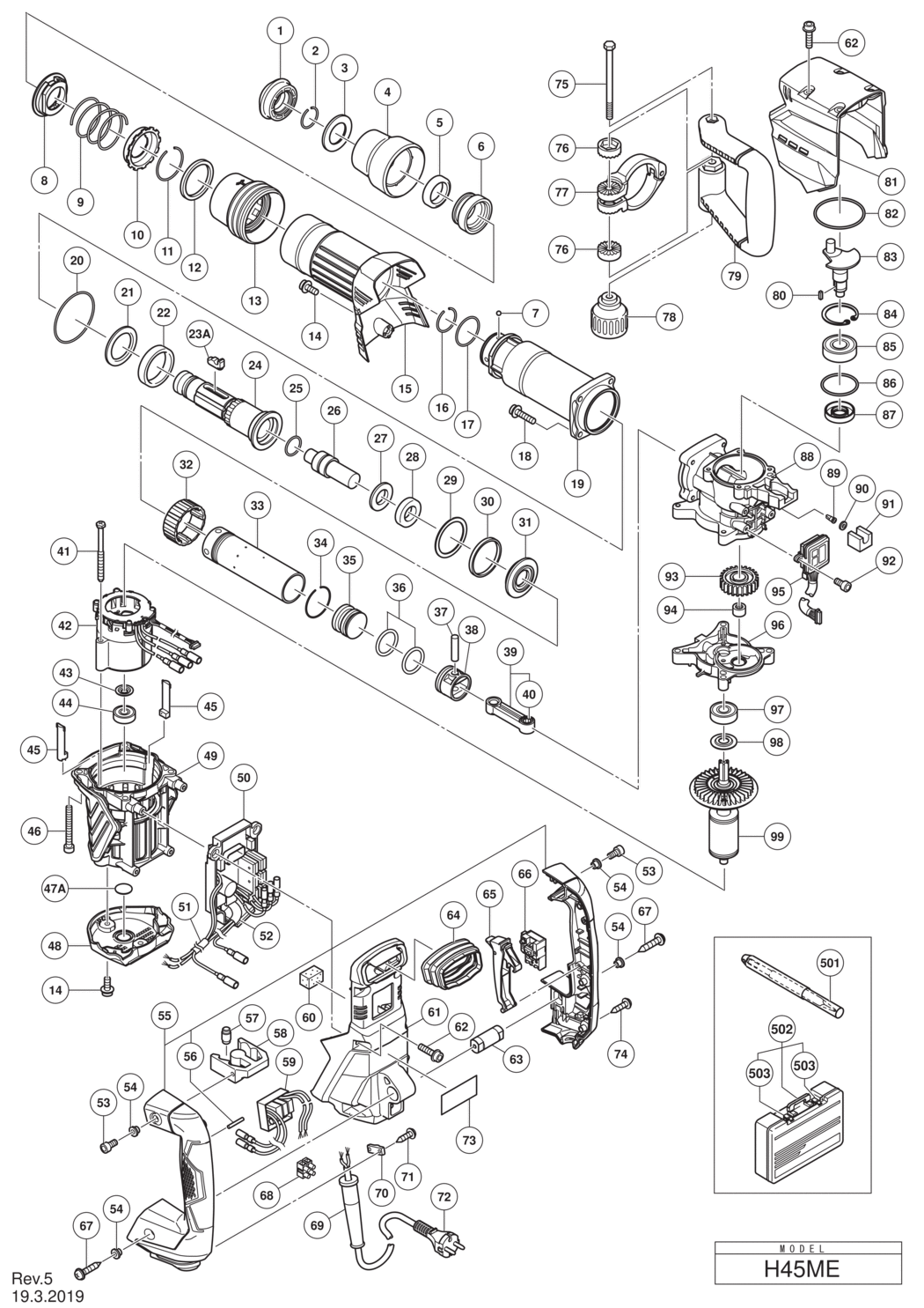Hitachi / Hikoki H45ME Demolition Hammer Spare Parts
