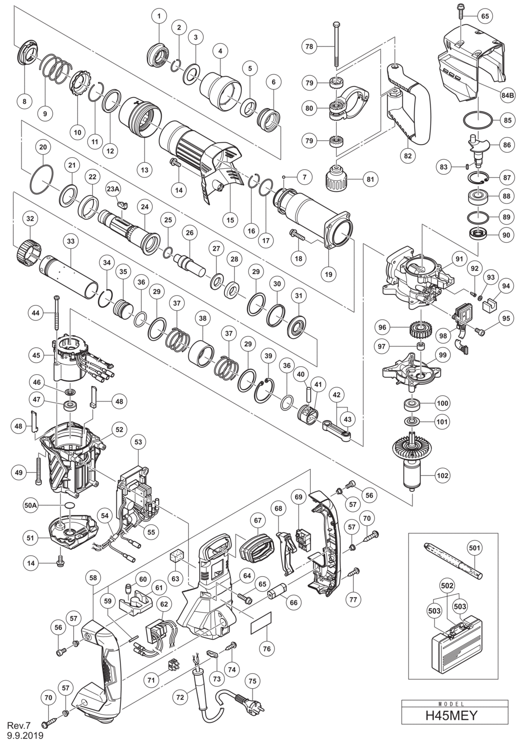 Hitachi / Hikoki H45MEY Demolition Hammer Spare Parts