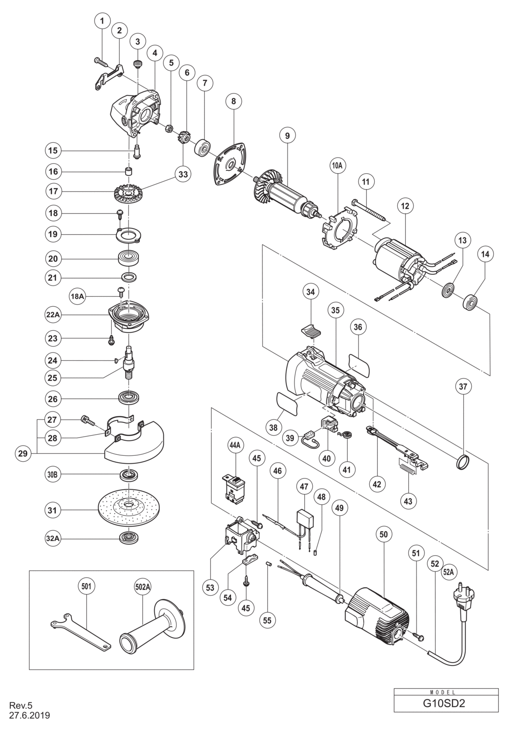 Hitachi / Hikoki G10SD2 Disc Grinder Spare Parts