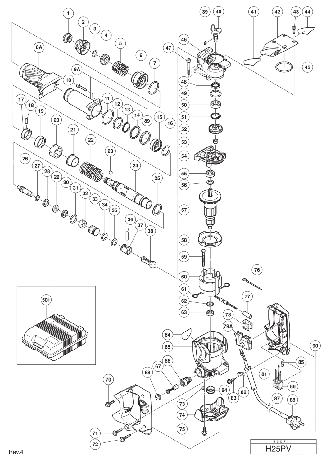 Hitachi / Hikoki H25PV Demolition Hammer Spare Parts
