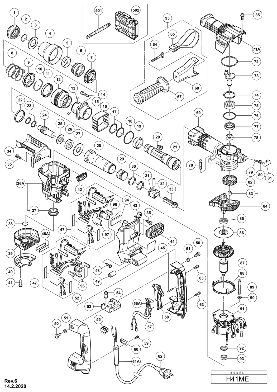 Hitachi / Hikoki H41ME Demolition Hammer Spare Parts
