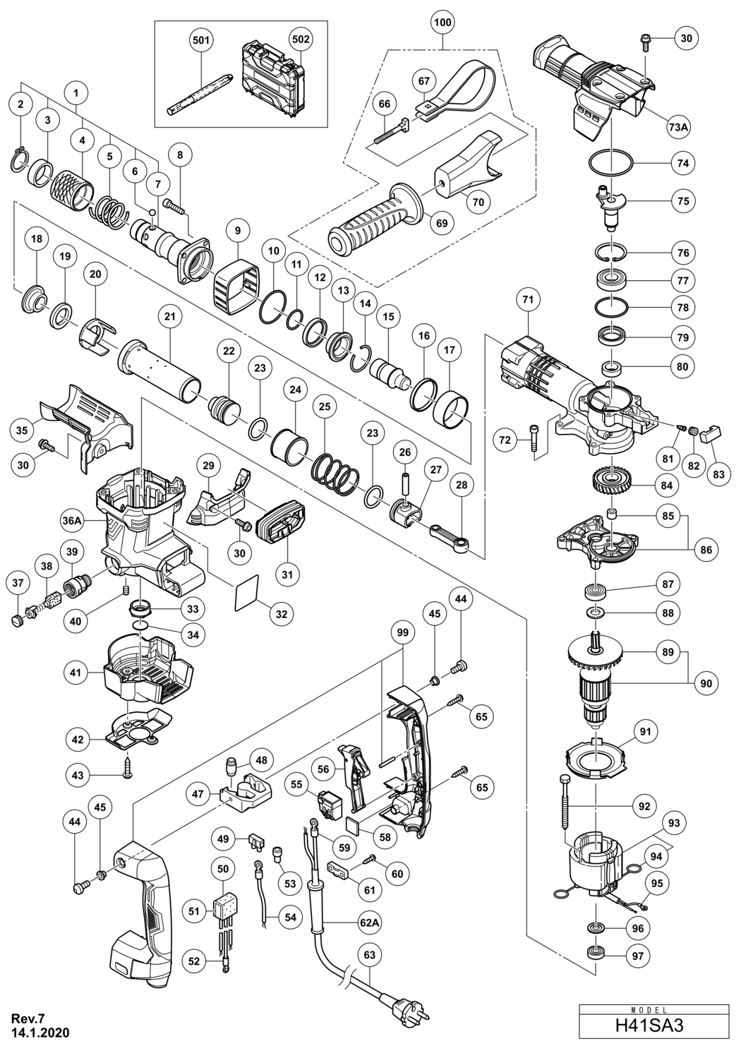 Hitachi / Hikoki H41SA3 Demolition Hammer Spare Parts