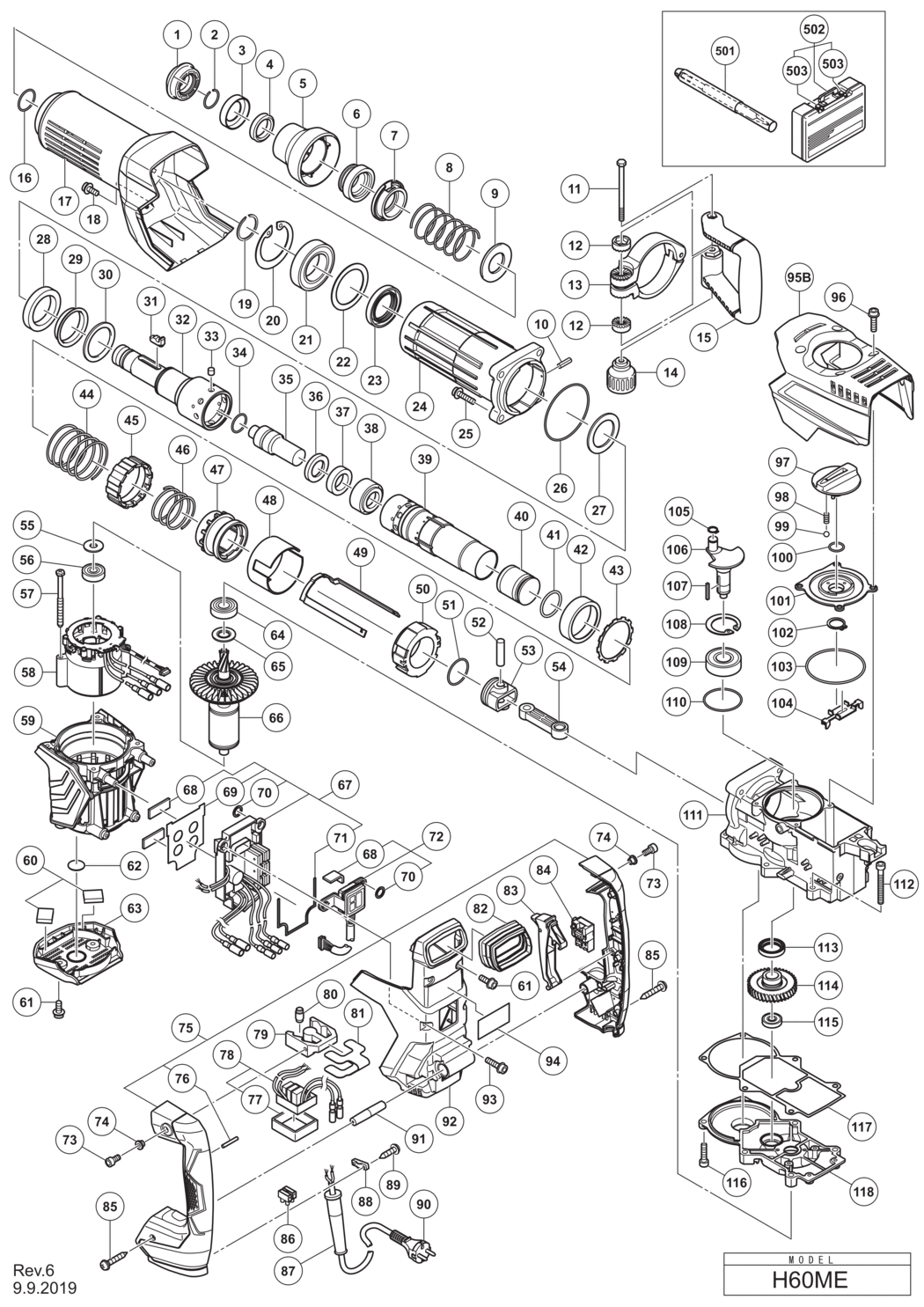 Hitachi / Hikoki H60ME Demolition Hammer Spare Parts