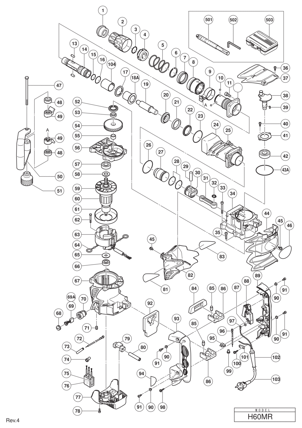 Hitachi / Hikoki H60MR Demolition Hammer Spare Parts