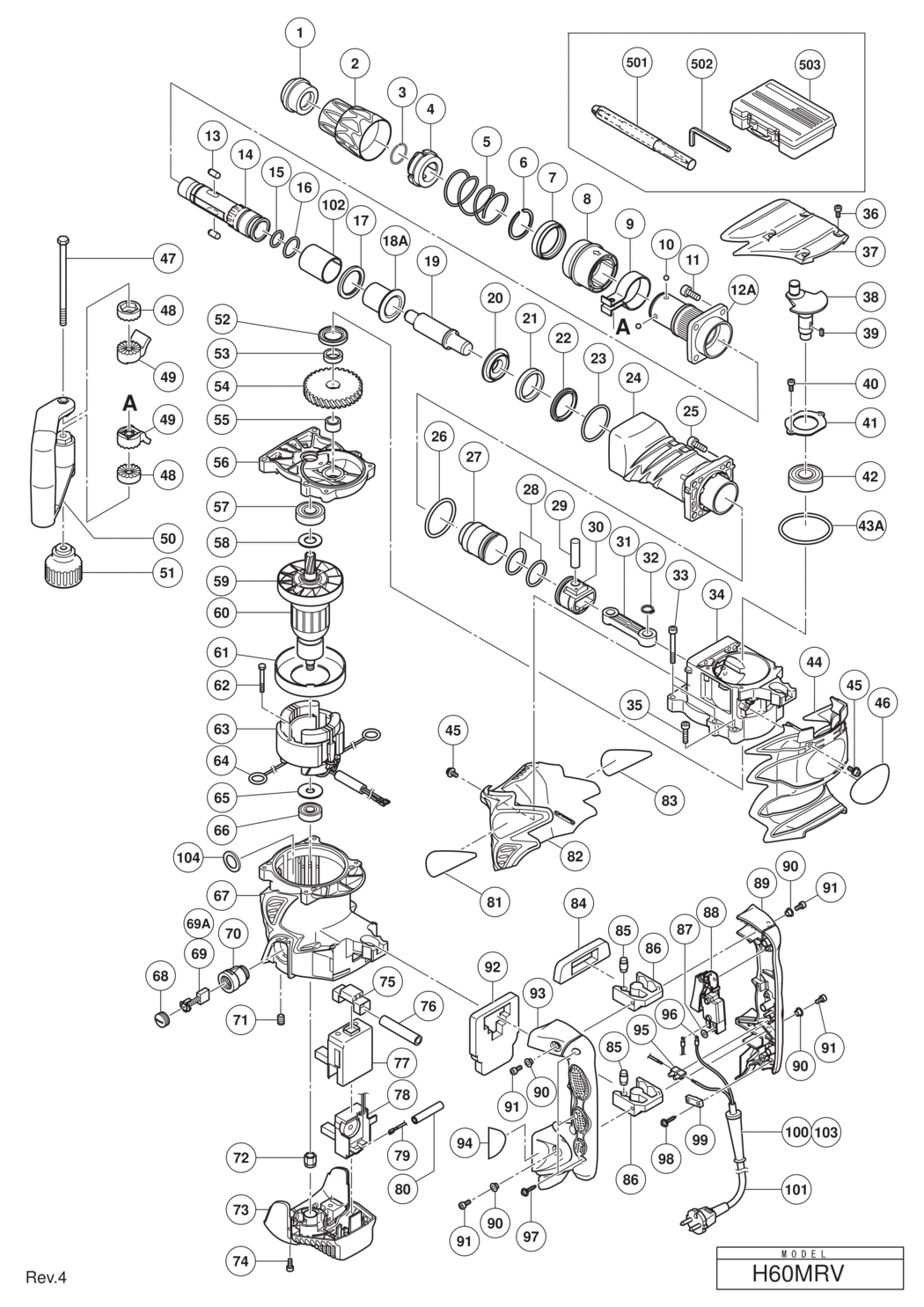 Hitachi / Hikoki H60MRV Demolition Hammer Spare Parts