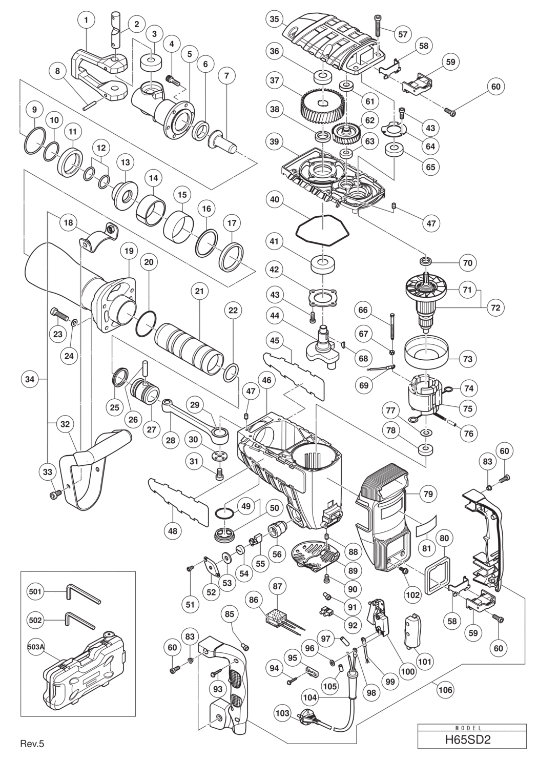 Hitachi / Hikoki H65SD2 Demolition Hammer Spare Parts