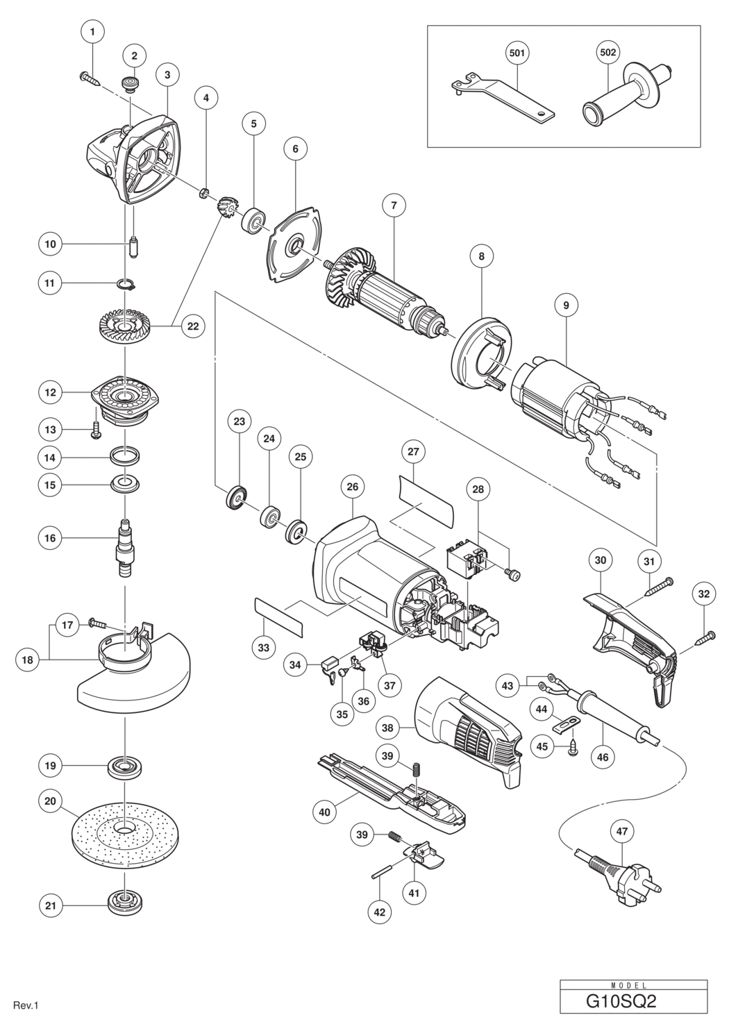Hitachi / Hikoki G10SQ2 Disc Grinder Spare Parts