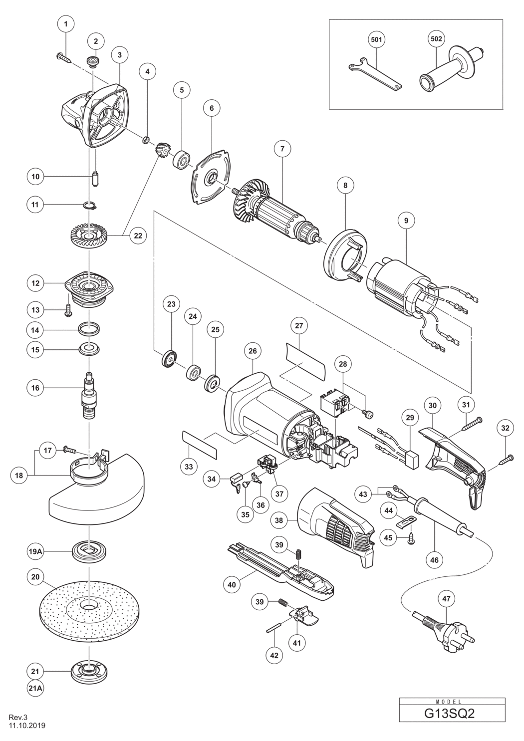 Hitachi / Hikoki G13SQ2 Disc Grinder Spare Parts