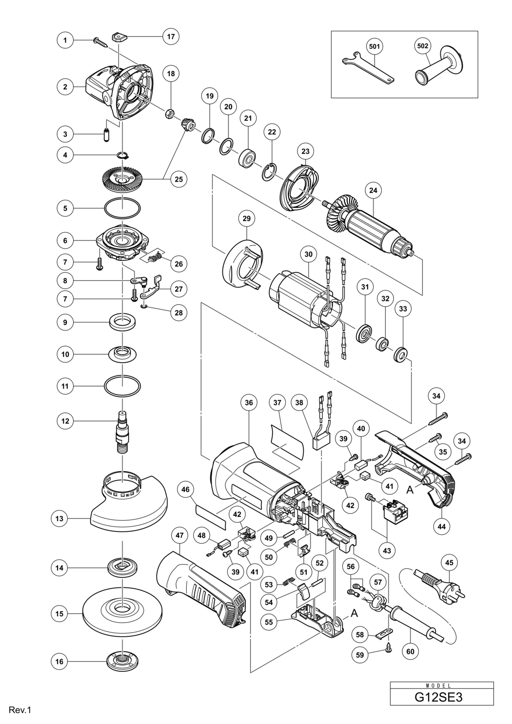 Hitachi / Hikoki G12SE3 Disc Grinder Spare Parts