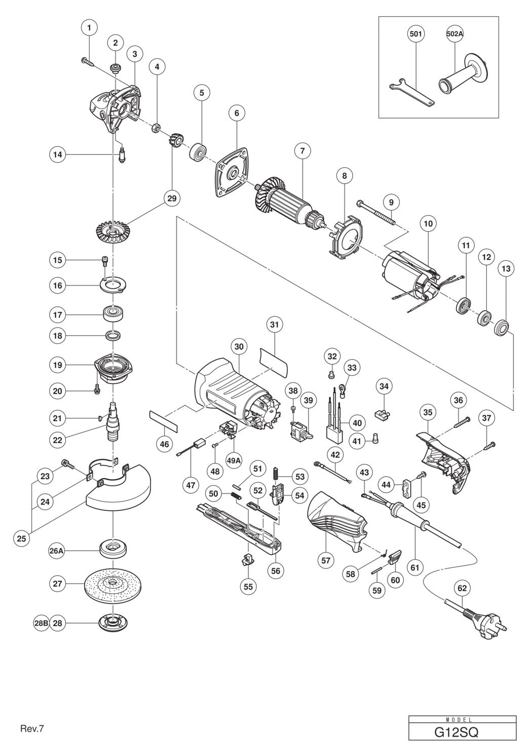 Hitachi / Hikoki G12SQ Disc Grinder Spare Parts