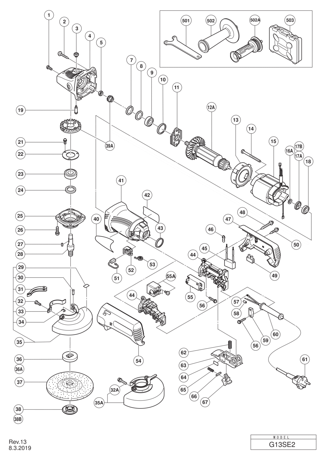 Hitachi / Hikoki G13SE2 Disc Grinder Spare Parts