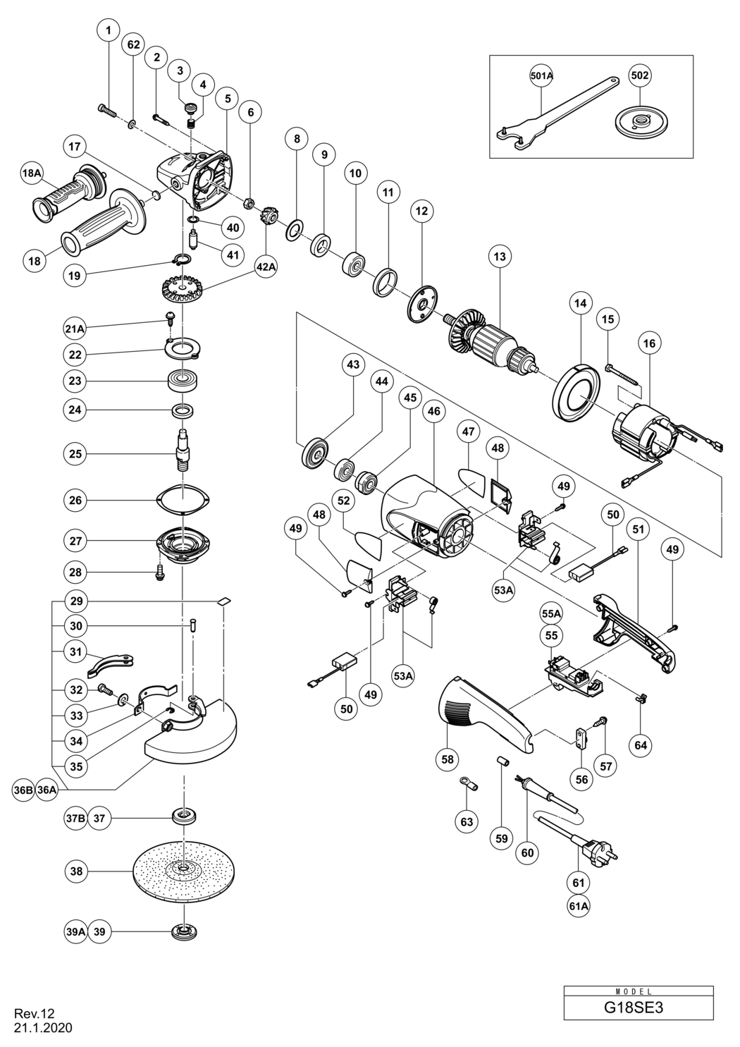 Hitachi / Hikoki G18SE3 Disc Grinder Spare Parts