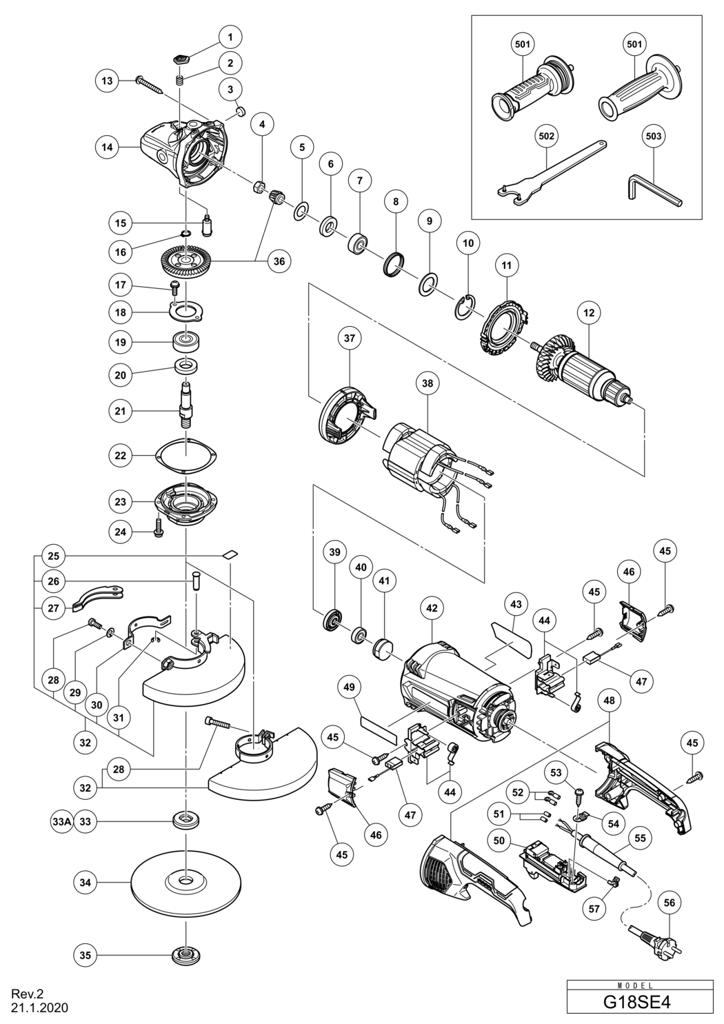 Hitachi / Hikoki G18SE4 Disc Grinder Spare Parts