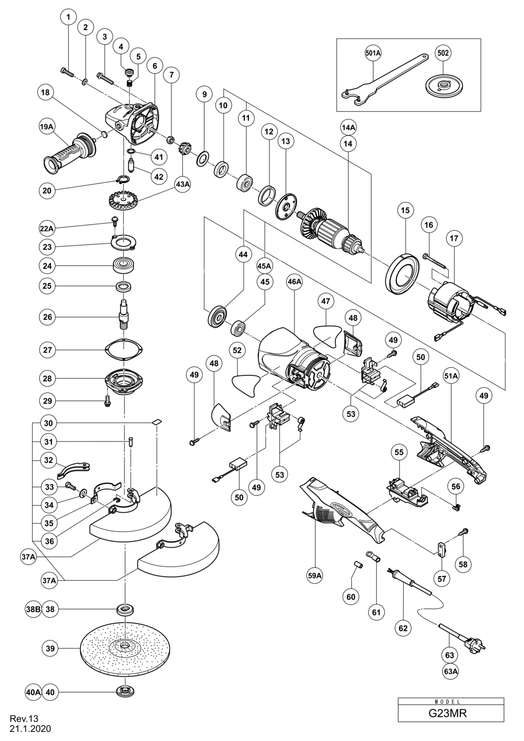 Hitachi / Hikoki G23MR Disc Grinder Spare Parts