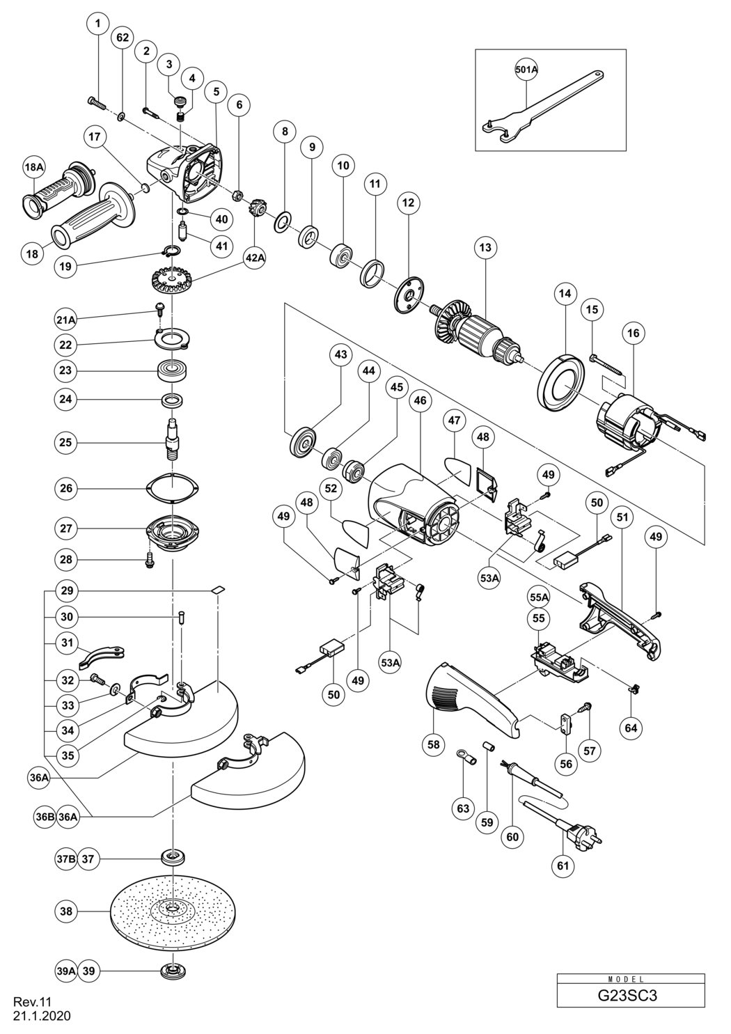 Hitachi / Hikoki G23SC3 Disc Grinder Spare Parts