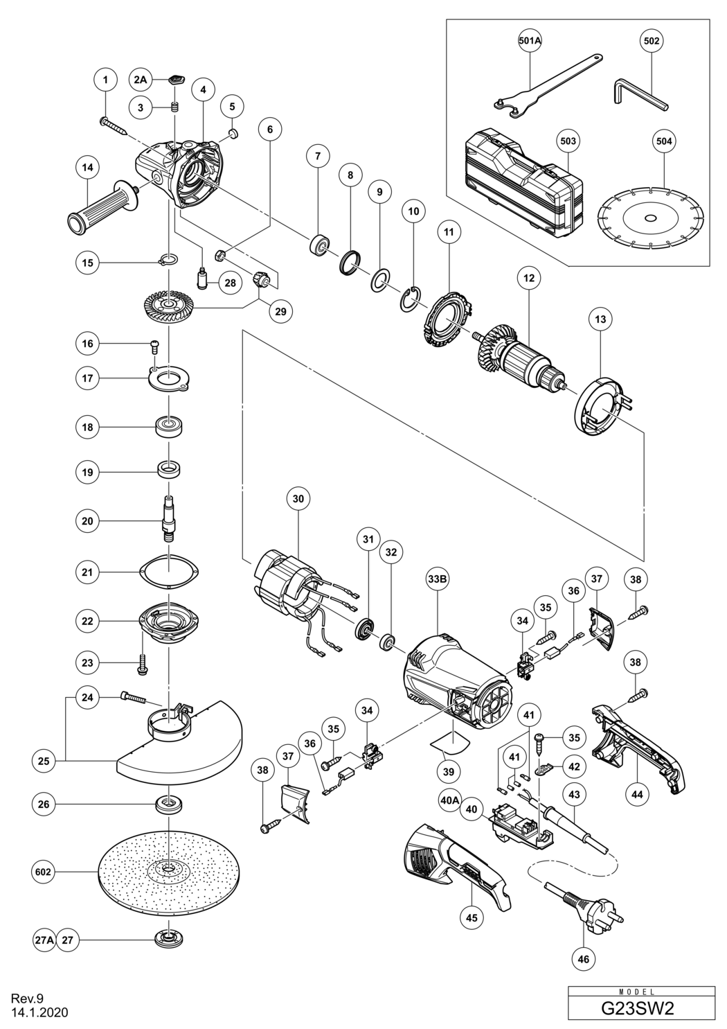 Hitachi / Hikoki G23SW2 Disc Grinder Spare Parts