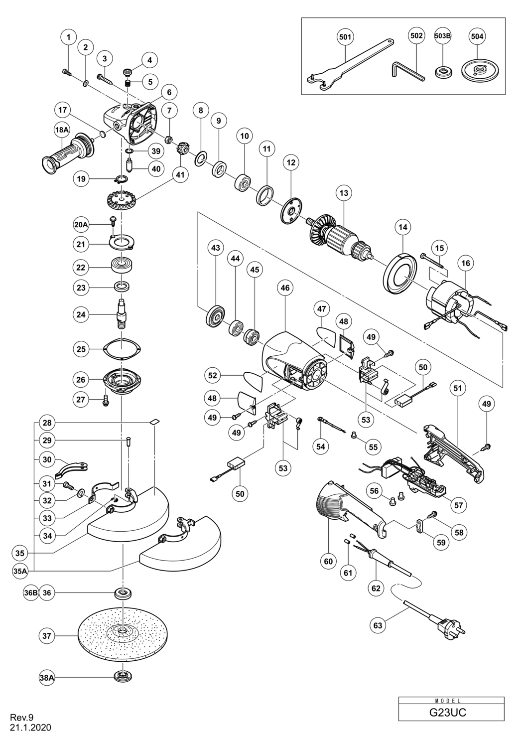 Hitachi / Hikoki G23UC Disc Grinder Spare Parts