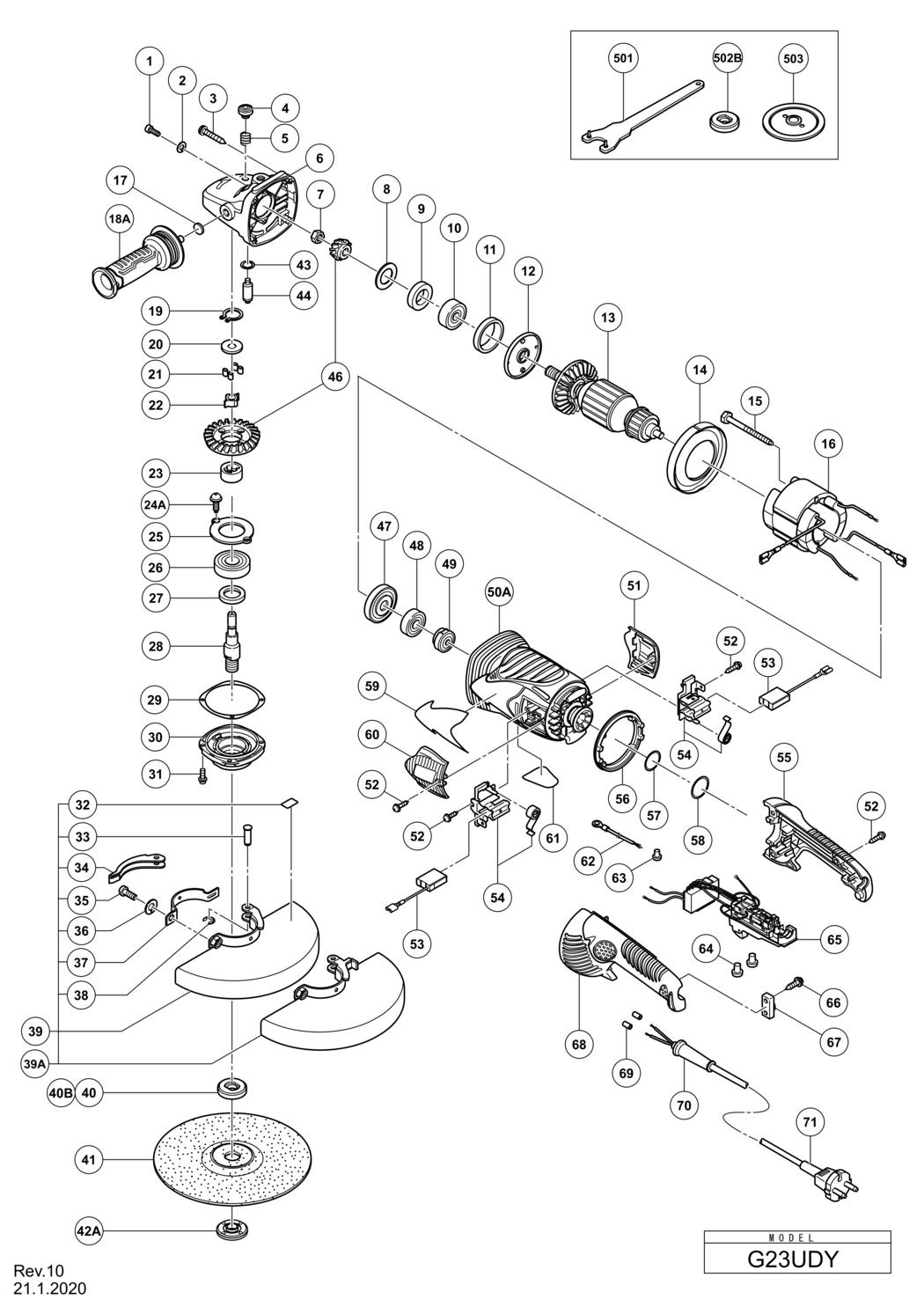 Hitachi / Hikoki G23UDY Disc Grinder Spare Parts