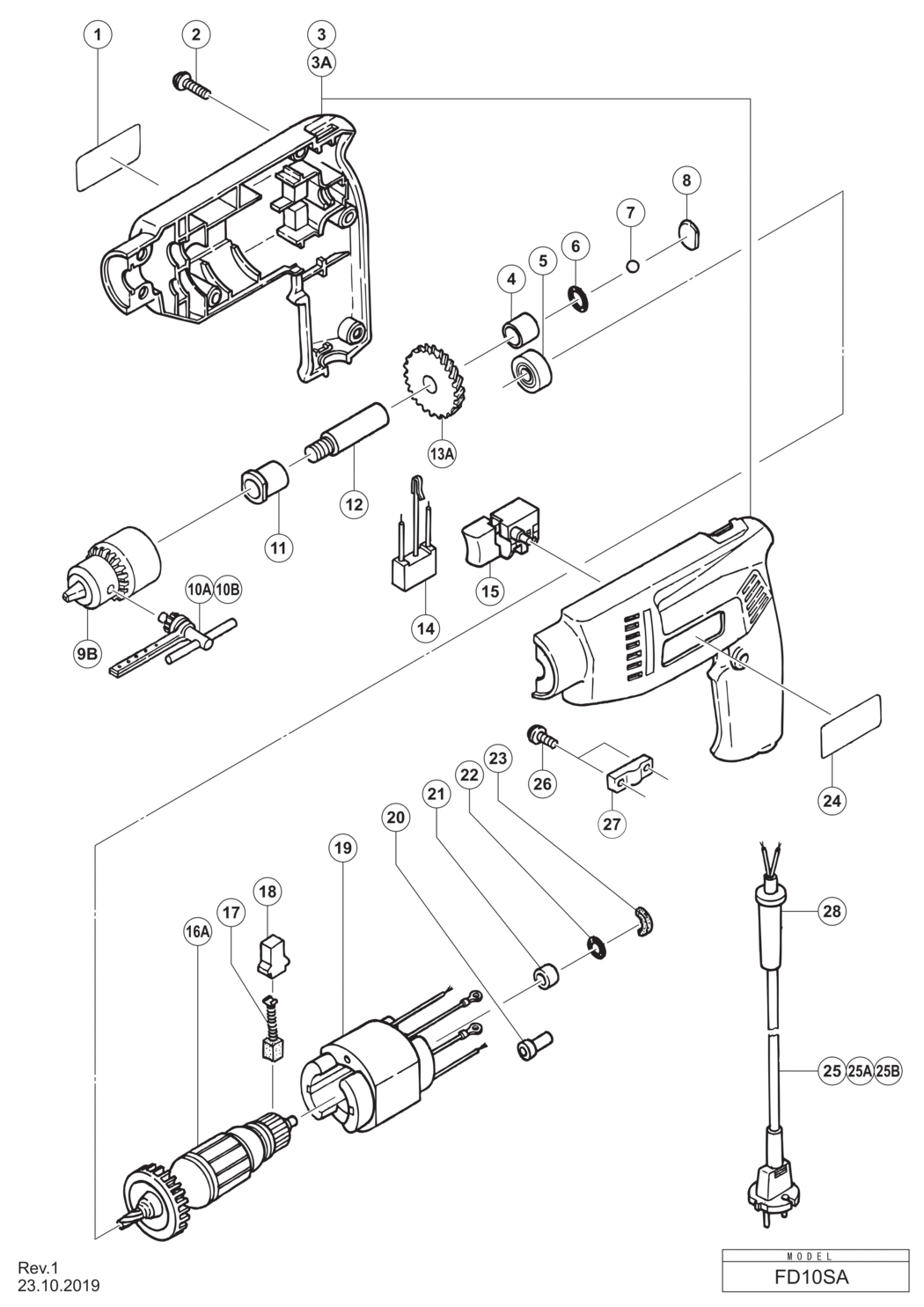 Hitachi / Hikoki FD10SA Drill Spare Parts