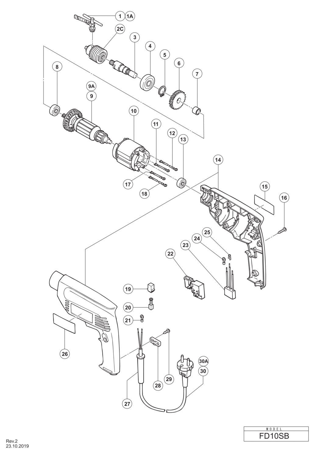 Hitachi / Hikoki FD10SB Drill Spare Parts