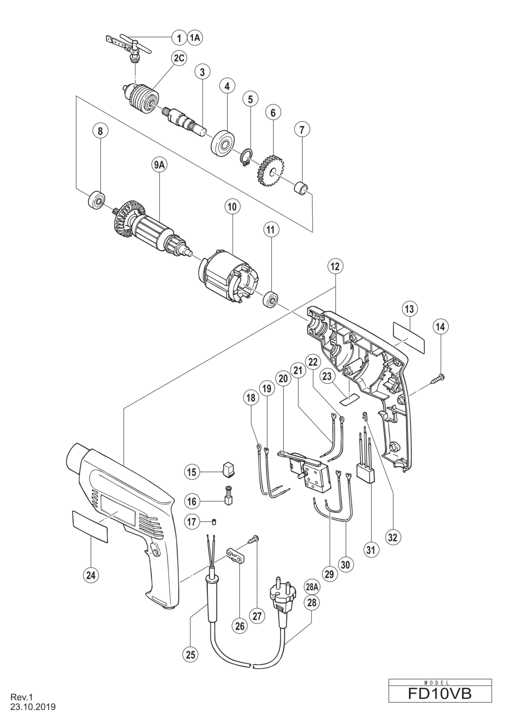 Hitachi / Hikoki FD10VB Drill Spare Parts