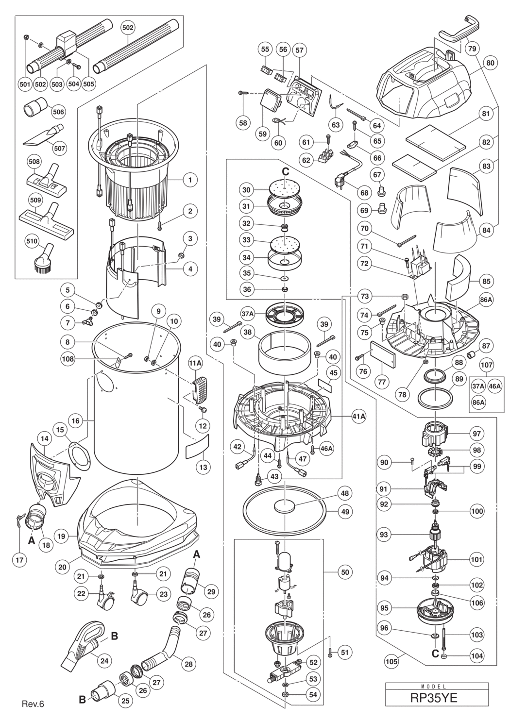 Hitachi / Hikoki RP35YE Dust Extractor Spare Parts