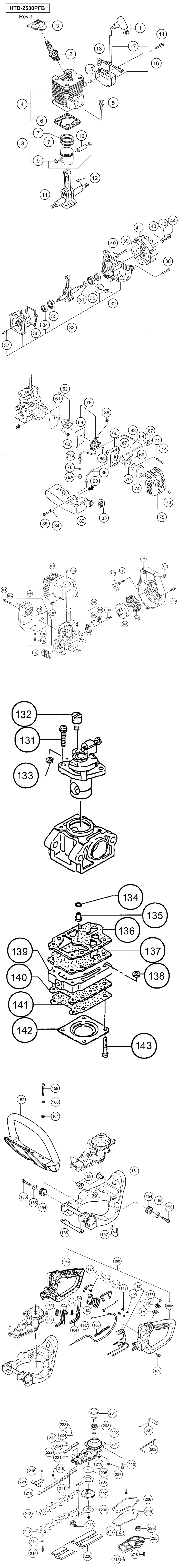 Hitachi / Hikoki HTD-2530PFB Engine Headge Trimmer Spare Parts