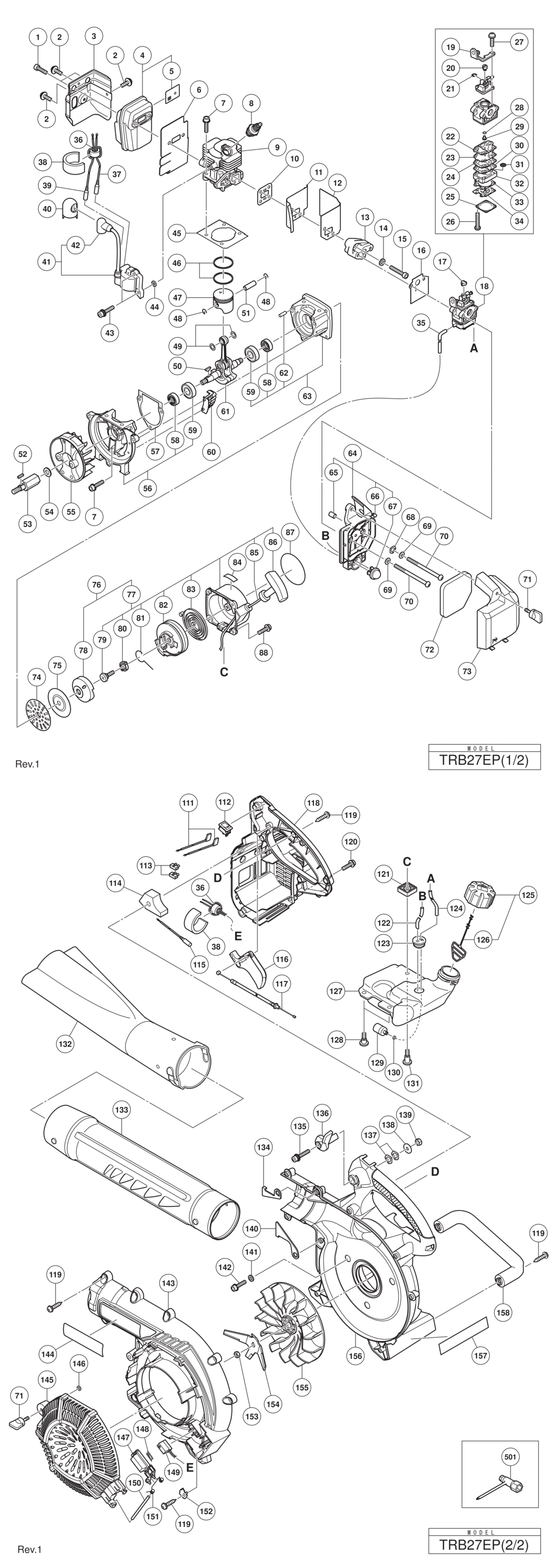 Hitachi / Hikoki TRB27EP Engine Blower Spare Parts