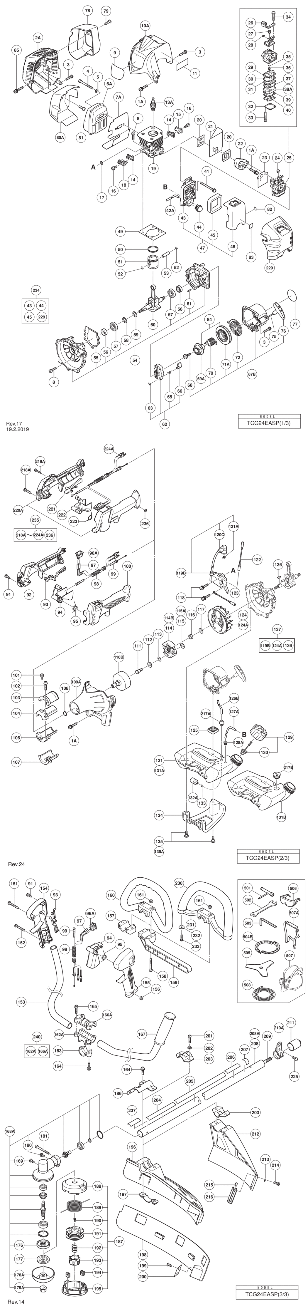 Hitachi / Hikoki TCG24EASP Engine Brush Cutter Spare Parts