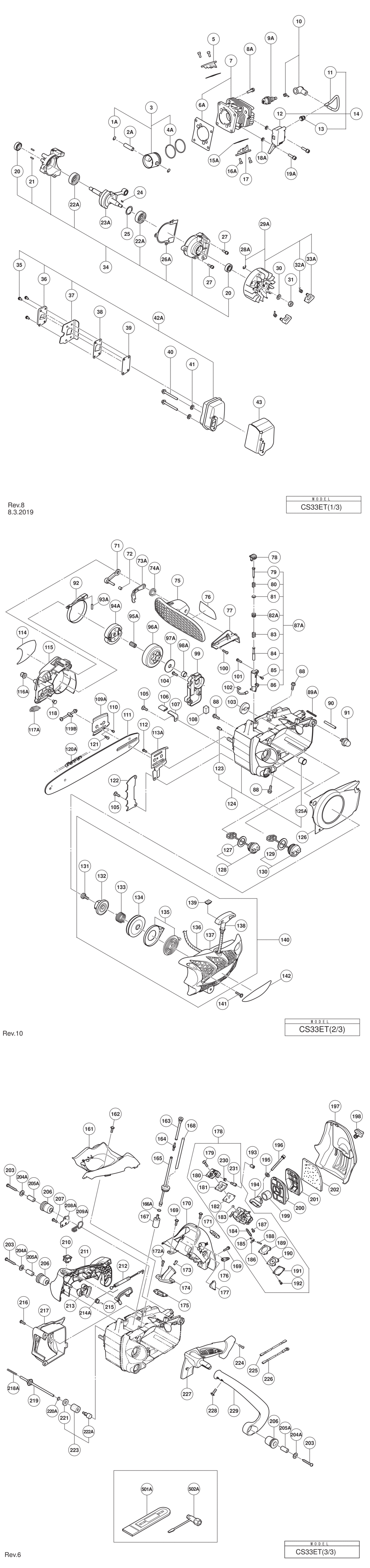Hitachi / Hikoki CS33ET Engine Chain Saw (top Handle) Spare Parts