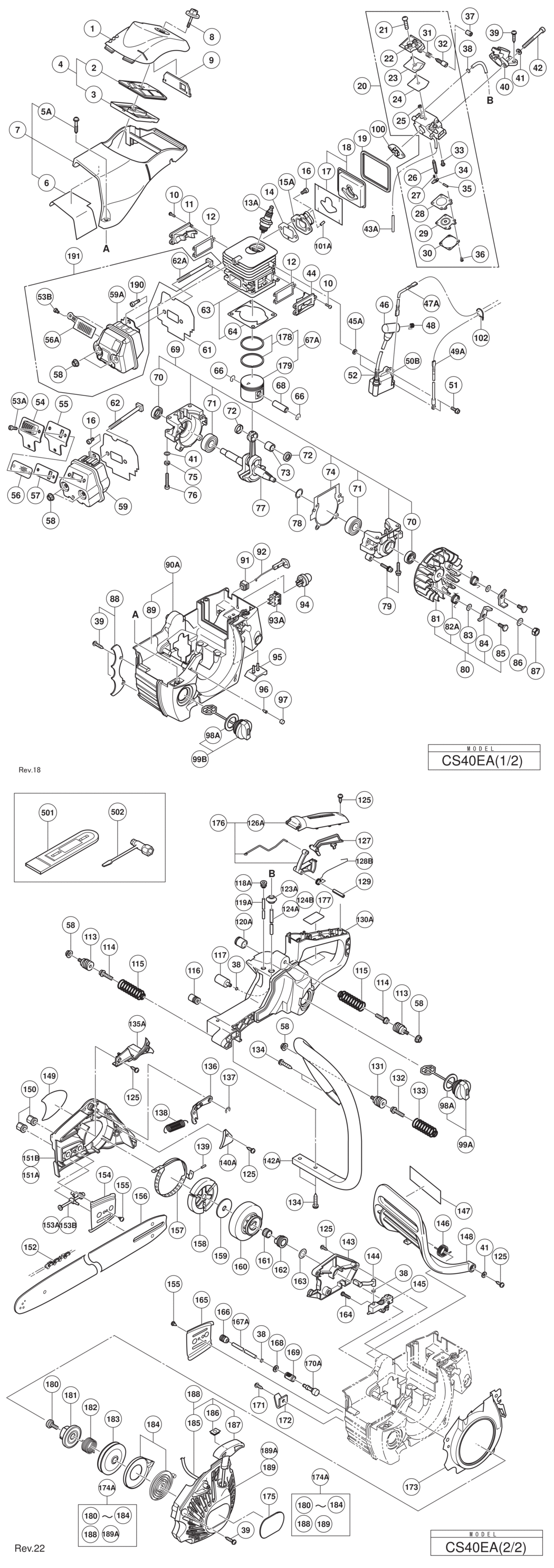 Hitachi / Hikoki CS40EA Engine Chain Saw Spare Parts