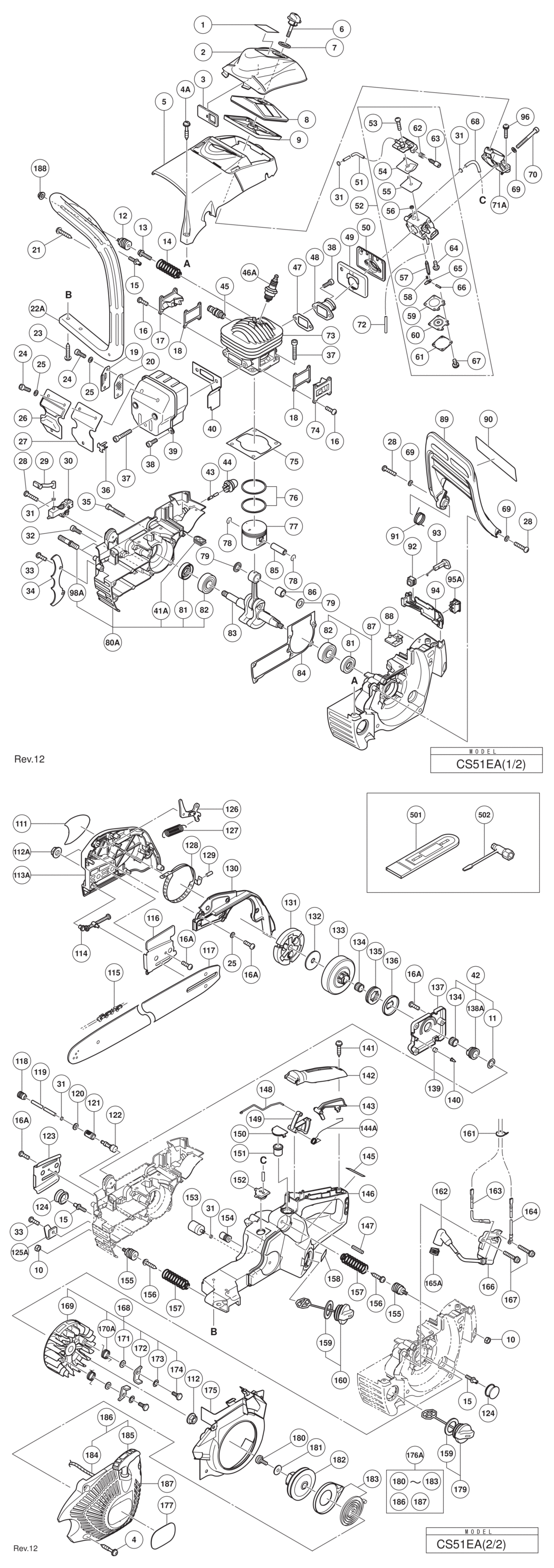 Hitachi / Hikoki CS51EA Engine Chain Saw Spare Parts