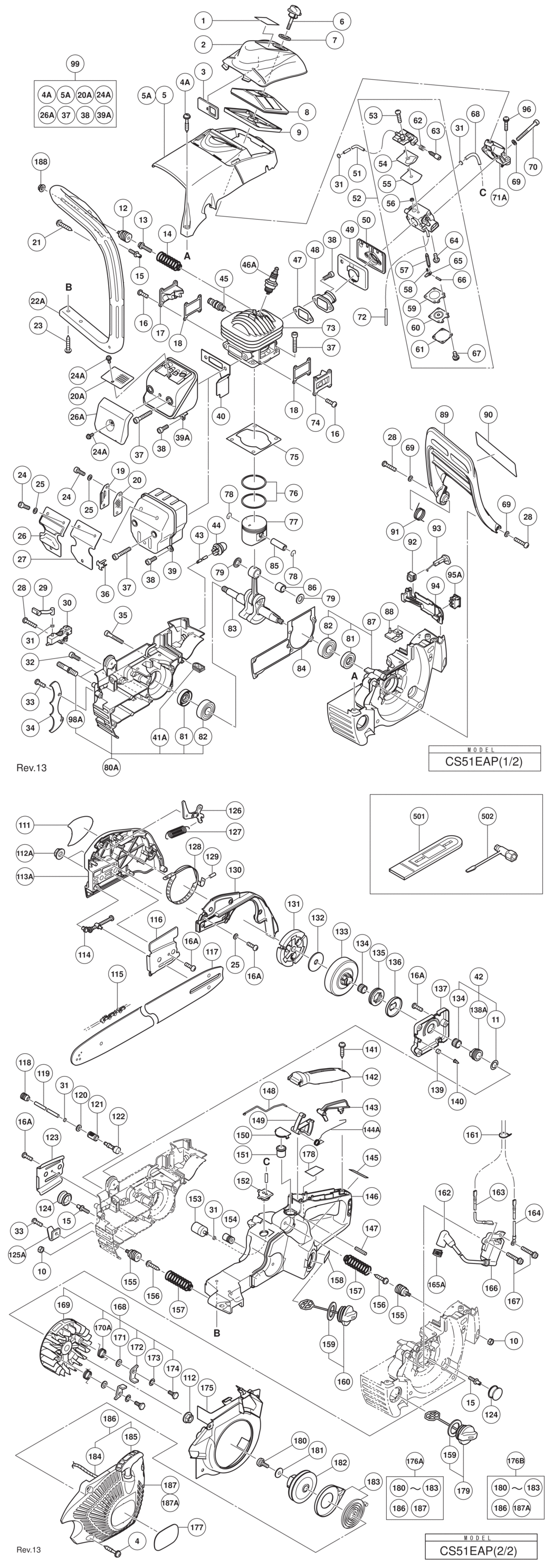 Hitachi / Hikoki CS51EAP Engine Chain Saw Spare Parts