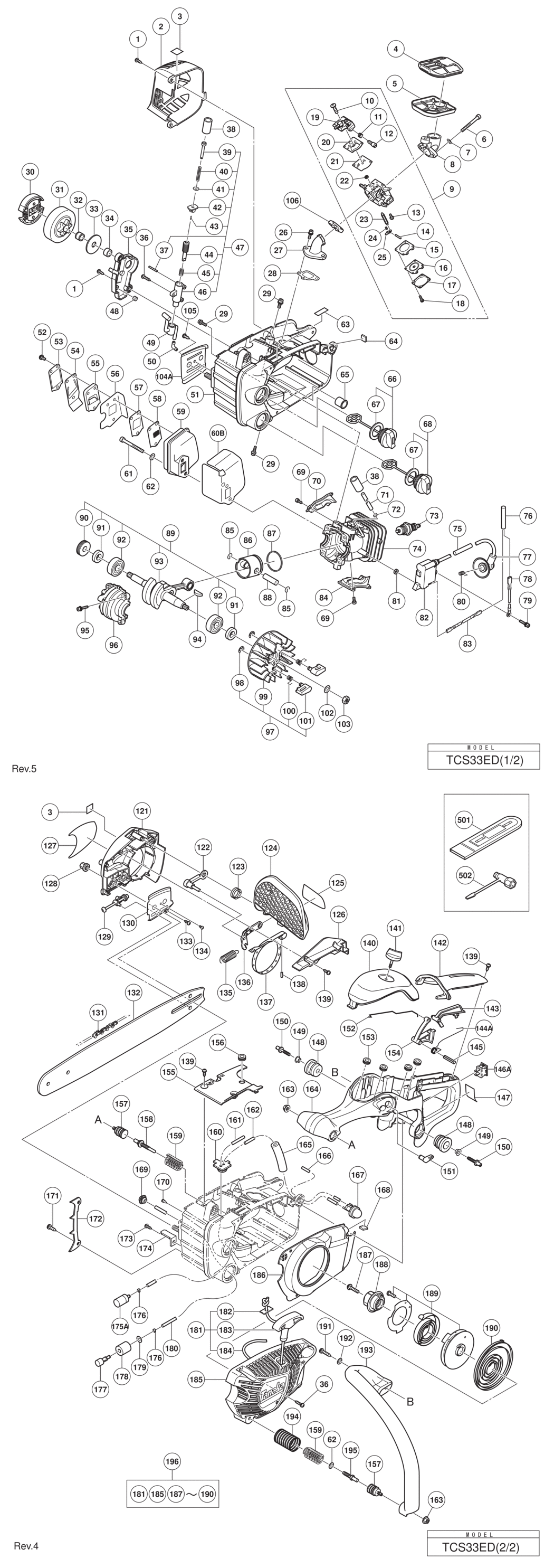 Hitachi / Hikoki TCS33ED Engine Chain Saw Spare Parts
