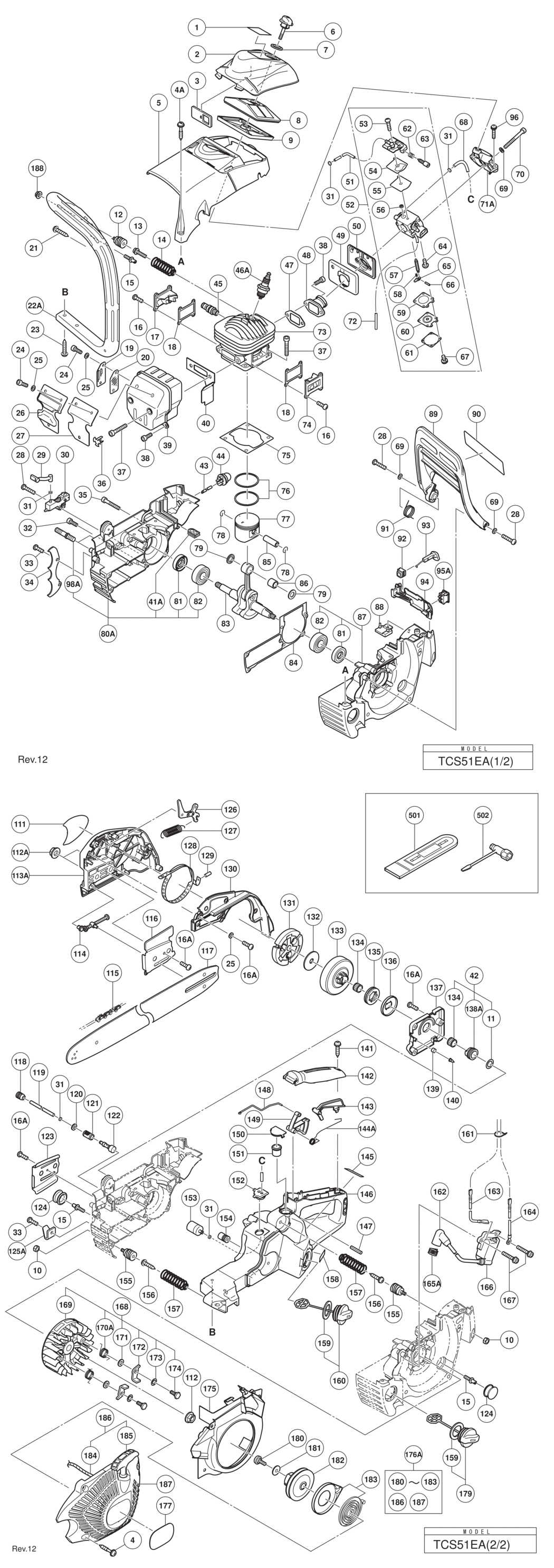 Hitachi / Hikoki TCS51EA Engine Chain Saw Spare Parts