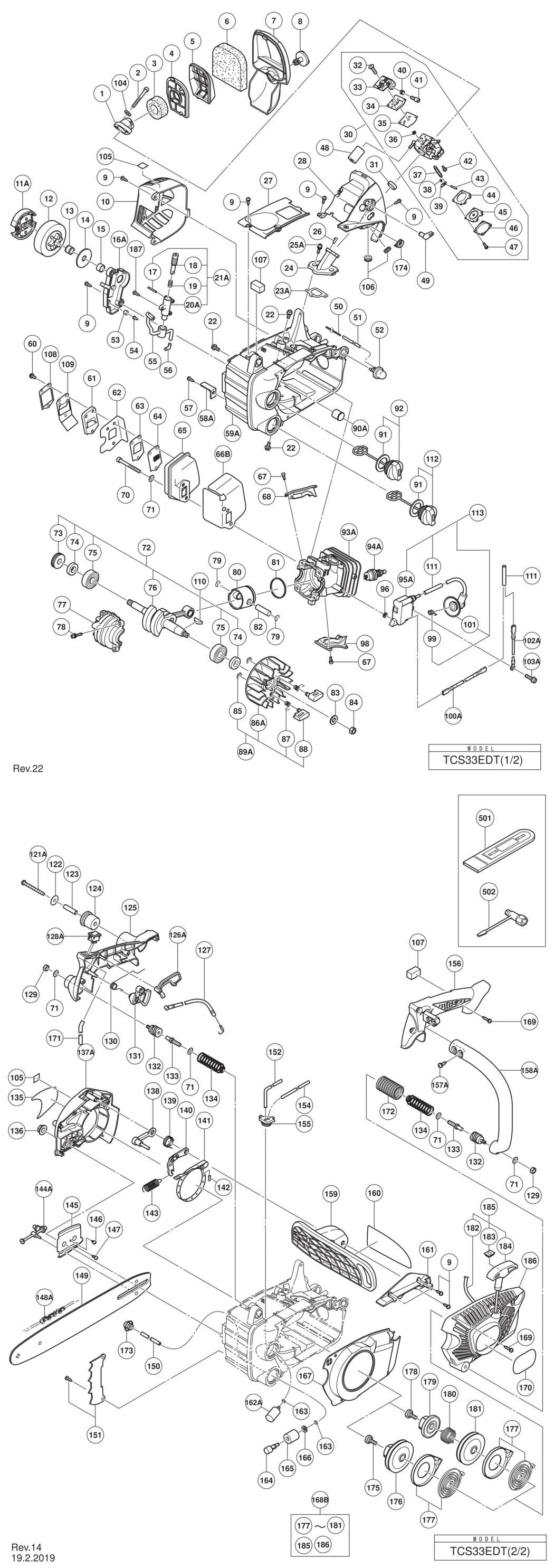 Hitachi / Hikoki TCS33EDT Engine Chain Saw Spare Parts