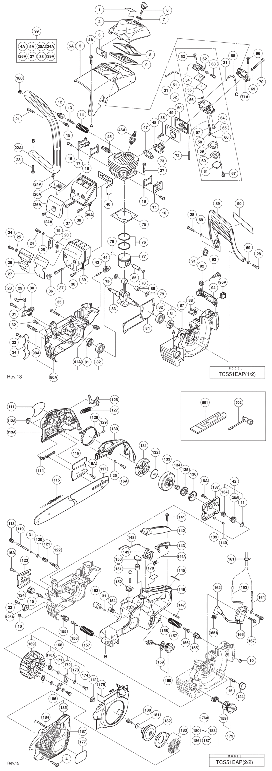 Hitachi / Hikoki TCS51EAP Engine Chain Saw Spare Parts